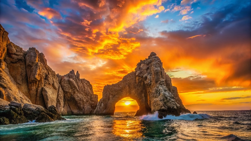 sunsets in cabo anchored on a boat near el arco