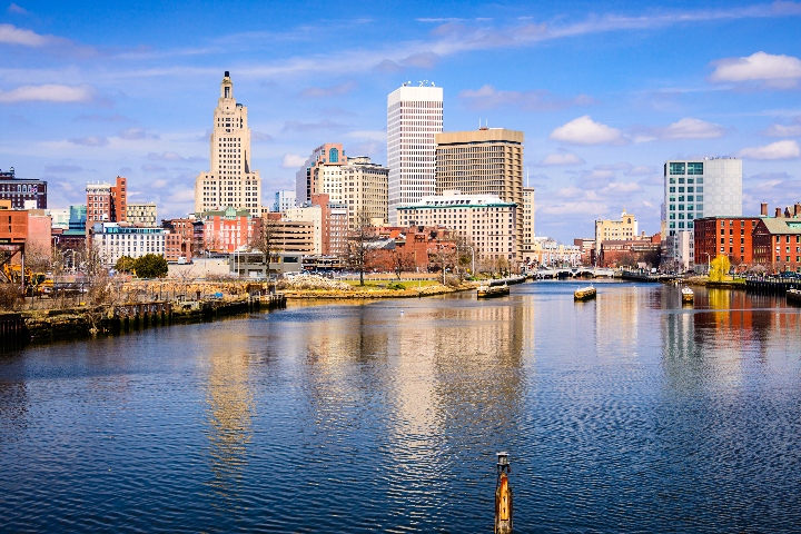 Providence, Rhode Island, USA skyline on the river.