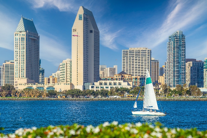 Downtown San Diego city skyline cityscape of United States